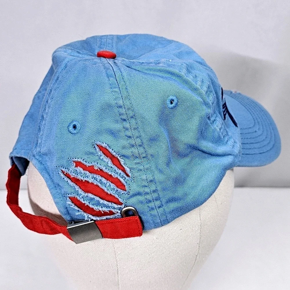 Disney Parks Stitch Wuz‎ Here Youth Hat Blue Distressed Claw Marks Baseball Cap